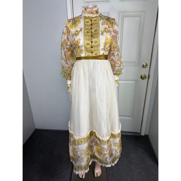 Vintage 70s 60s Women's Dress Maxi Bohemian Long Sleeve Party Retro Floral R3-30 - Picture 1 of 8